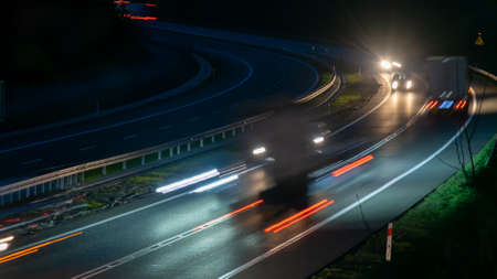 lights of moving cars at night. long exposureの写真素材