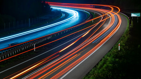lights of moving cars at night. long exposureの写真素材