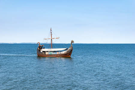 Viking ship sailing on the sea in MiÄdzyzdrojeの写真素材
