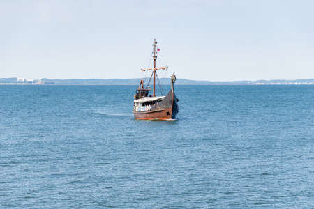 Viking ship sailing on the sea in MiÄdzyzdrojeの写真素材