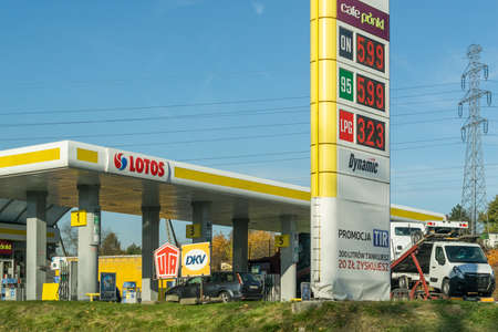 Czeladz, Poland -28.10.2021- Lotos petrol station in Czeladzのeditorial素材