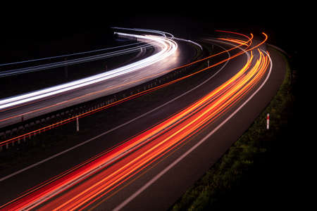 lights of moving cars at night. long exposureの写真素材