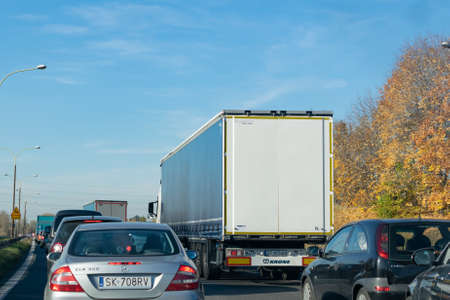 Sosnowiec, Poland -28.10.2021- trucks driving on the road in Sosnowiecのeditorial素材