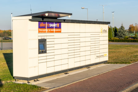 Mierzecice, Poland -30.10.2021- Parcel locker of Inpost in Mierzeciceのeditorial素材