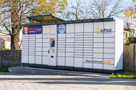 Mierzecice, Poland -31.10.2021- Parcel locker of Inpost in Mierzeciceのeditorial素材