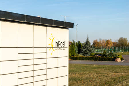 Mierzecice, Poland -30.10.2021- Parcel locker of Inpost in Mierzeciceのeditorial素材