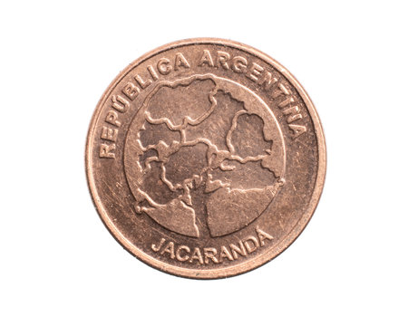 Argentina one peso coin on a white isolated backgroundの写真素材
