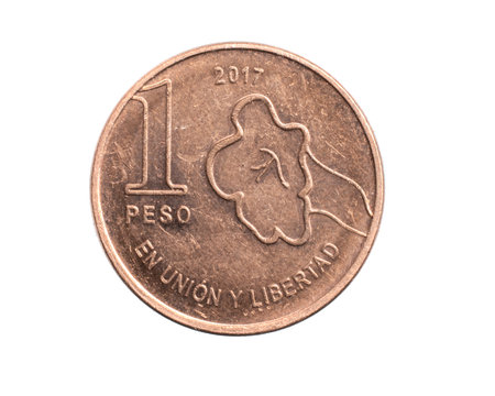 Argentina one peso coin on a white isolated backgroundの写真素材