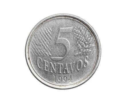 Brazil five centavos coin on white isolated backgroundの写真素材