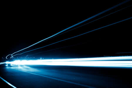 blue car lights at night. long exposureの写真素材