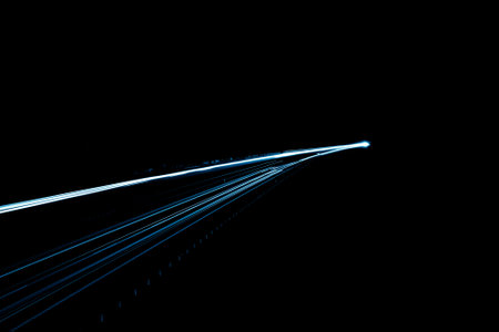 blue car lights at night. long exposureの写真素材