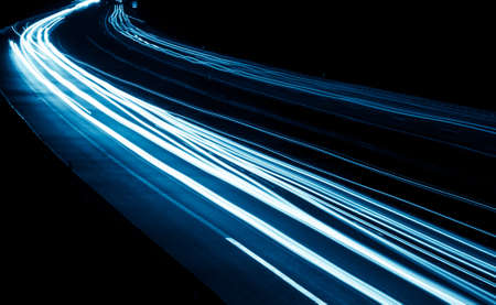 blue car lights at night. long exposureの写真素材