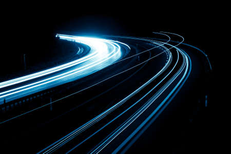 blue car lights at night. long exposureの写真素材
