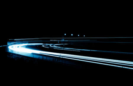 blue car lights at night. long exposureの写真素材