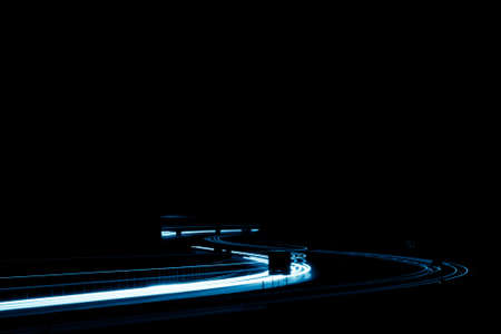 blue car lights at night. long exposureの写真素材