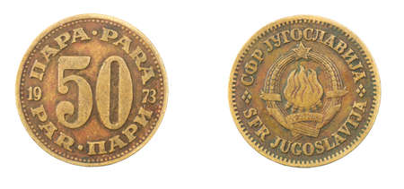 Yugoslavia fifty pair coin on white isolated background