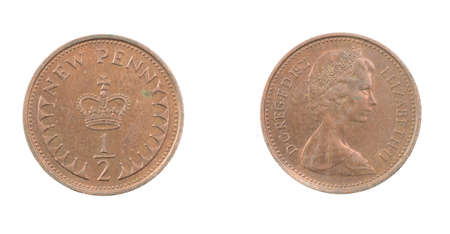 England half a new penny coin on a white isolated backgroundの写真素材