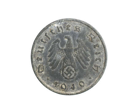 Germany ten pfennig coin on a white isolated backgroundの写真素材