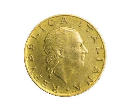 Italy two hundred lira coin on white isolated backgroundの写真素材