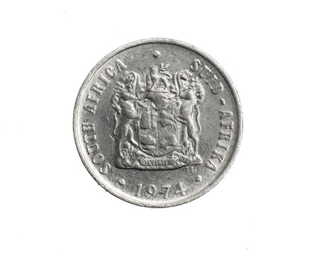 South Africa ten cents coin on a white isolated backgroundの写真素材