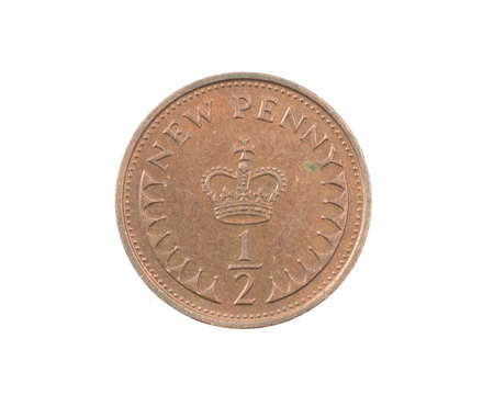 England half a new penny coin on a white isolated backgroundの写真素材