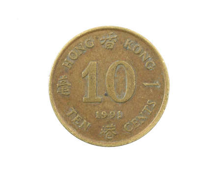 Hong Kong ten cents coin on white isolated backgroundの写真素材