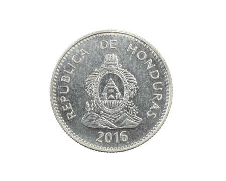 Honduras twenty centavos coin on white isolated backgroundの写真素材