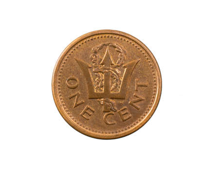 Barbados one cent coin on a white isolated backgroundの写真素材