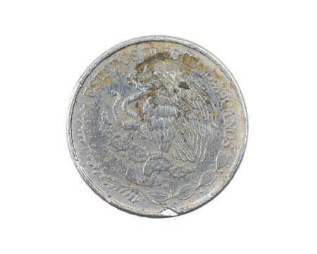Mexico twenty centavos coin on a white isolated backgroundの写真素材