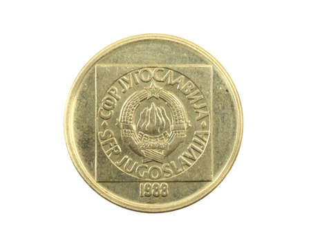 Yugoslav fifty dinar coin on white isolated backgroundの写真素材