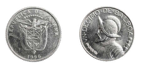 Panama quarter balboa cents coin on white isolated backgroundの写真素材