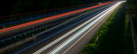 lights of moving cars at night. long exposureの写真素材