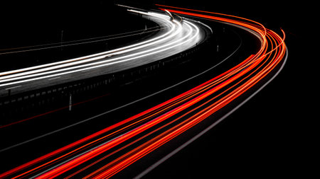lights of moving cars at night. long exposureの写真素材