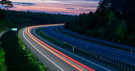 lights of moving cars at night. long exposureの写真素材