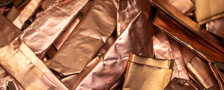 copper sheet metal pieces. background or textureの写真素材