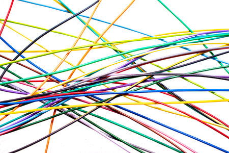 colored wires on a white isolated backgroundの写真素材