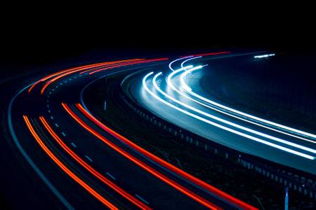 lights of cars driving at night. long exposureの写真素材