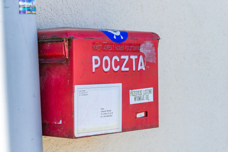 Poland, Olsztyn 10.05. 2023 - a mailbox belonging to the Polish Post Office in Olsztynのeditorial素材