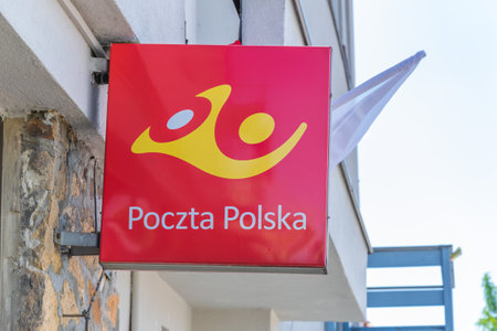 Poland, Olsztyn 10.05. 2023 - Logo of the Polish Post Office in Olsztynのeditorial素材