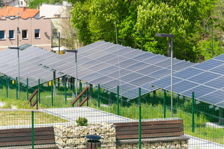 photovoltaic panels on a background of green grass