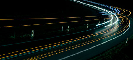 lights of cars driving at night. long exposureの写真素材