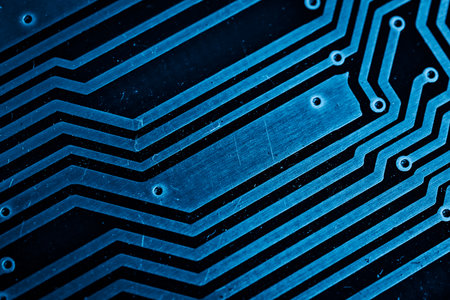 blue printed circuit board with gold platingの写真素材