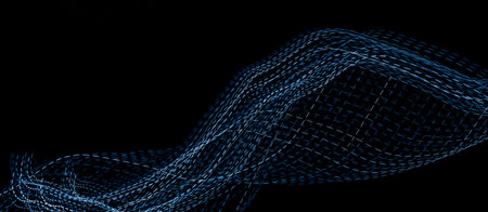 blue dotted lines of lights on a black backgroundの写真素材