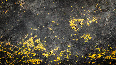 old black wall painted with gold paintの写真素材