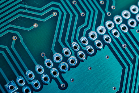 blue printed circuit board with gold platingの写真素材