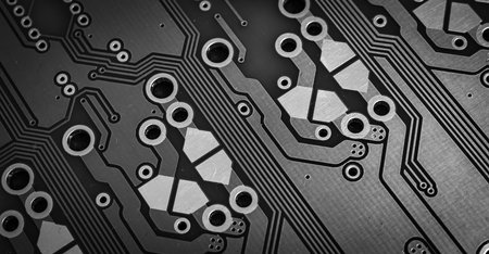 gray printed circuit board with gold platingの写真素材