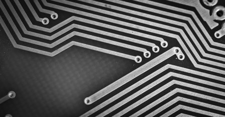 gray printed circuit board with gold platingの写真素材