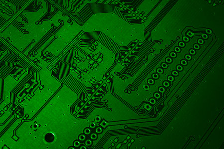green printed circuit board with gold platingの写真素材