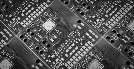 gray printed circuit board with gold platingの写真素材