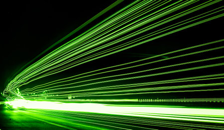 lights of cars driving at night. long exposureの写真素材
